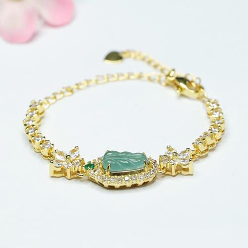 Jadeite Bracelet with Zinc Alloy Leaf folk style & for woman & with rhinestone Length Approx 6-8 Inch Sold By PC