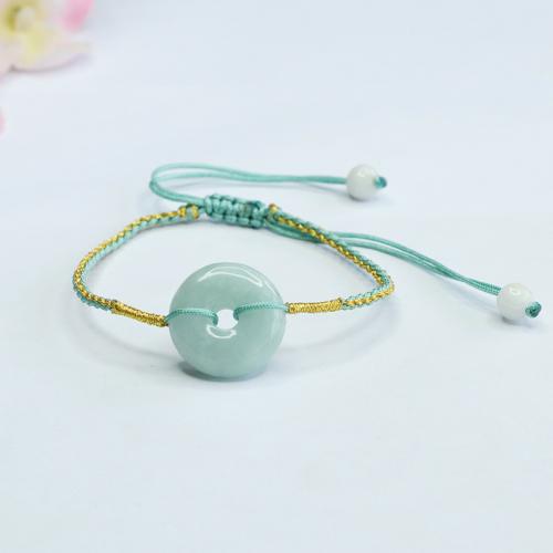 Jadeite Bracelet with Cotton Cord handmade folk style & Unisex Grade A Length Approx 6-10 Inch Sold By PC