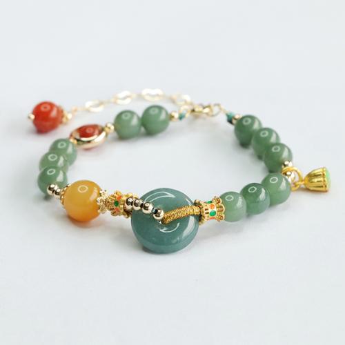 jade bracelet, avec alliage de zinc, style folk & unisexe, grade A, beads length 7mm, Longueur Environ 6-8 pouce, Vendu par PC