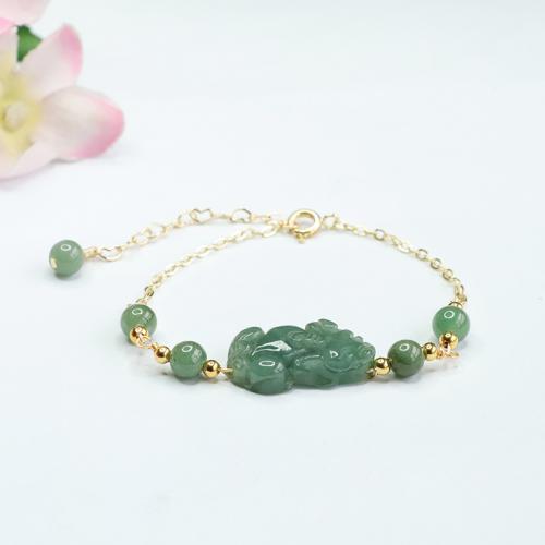 Jadeite Bracelet with Zinc Alloy Mythical Wild Animal gold color plated folk style & Unisex Length Approx 6-8 Inch Sold By PC