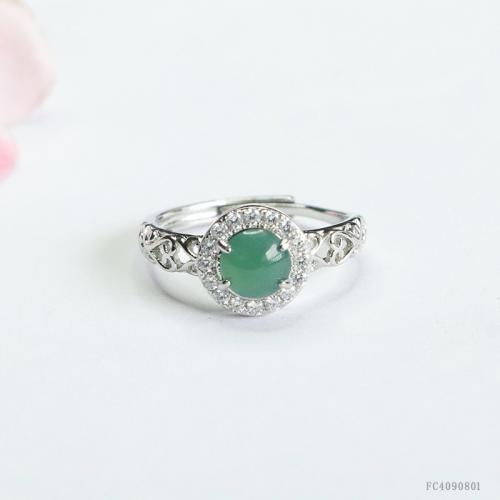 Jadeite Cuff Finger Ring with Zinc Alloy folk style & for woman & with rhinestone Grade A US Ring Sold By PC