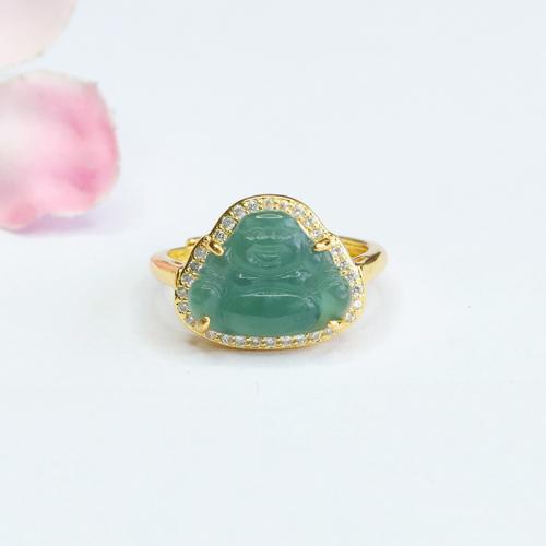 Jadeite Cuff Finger Ring with Zinc Alloy Buddha folk style & Unisex & with rhinestone US Ring Sold By PC