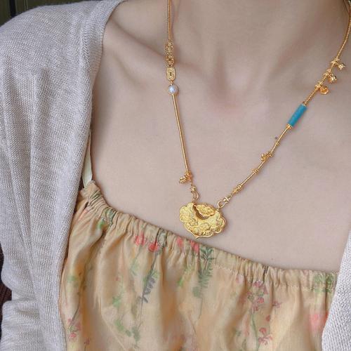 Brass Necklace with Polyester Cord Fish matte gold color plated & for woman Sold By PC