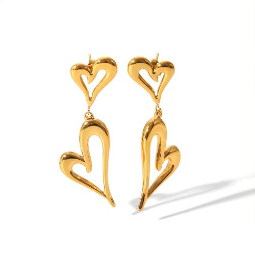 Stainless Steel Stud Earrings 304 Stainless Steel Heart fashion jewelry & for woman & hollow golden Sold By Pair