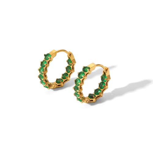 Mens pendiente de aro de acero inoxidable, acero inoxidable 304, Joyería & micro arcilla de zirconia cúbica & para mujer, verde, 17x19mm, Vendido por Par