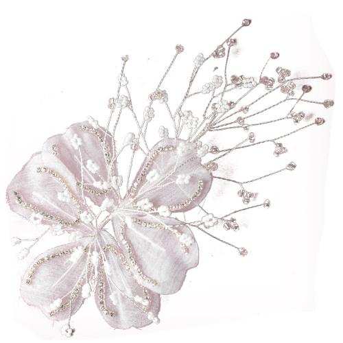 Bruids haarbloemen, Etamine, met koperdraad, voor bruids & met strass, wit, 185x115mm, Verkocht door PC