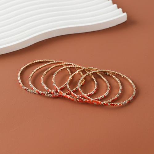 Zinc Alloy Bracelet 6 pieces & fashion jewelry & for woman & with rhinestone orange diameter 7cm Sold By Set