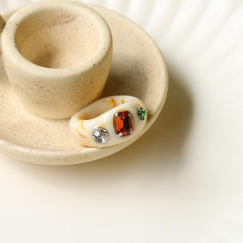 Resin Finger Ring fashion jewelry & for woman & epoxy gel & with rhinestone Inner Approx 18mm Sold By PC