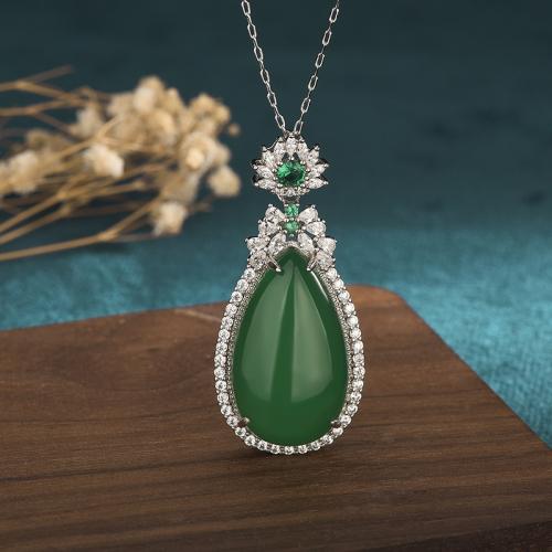 Cubic Zircon Micro Pave Brass Necklace with Jade fashion jewelry & micro pave cubic zirconia & for woman Length Approx 45 cm Sold By PC