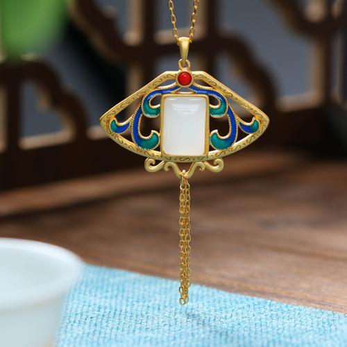 Brass Necklace with Jade fashion jewelry & for woman & enamel Length Approx 45 cm Sold By PC