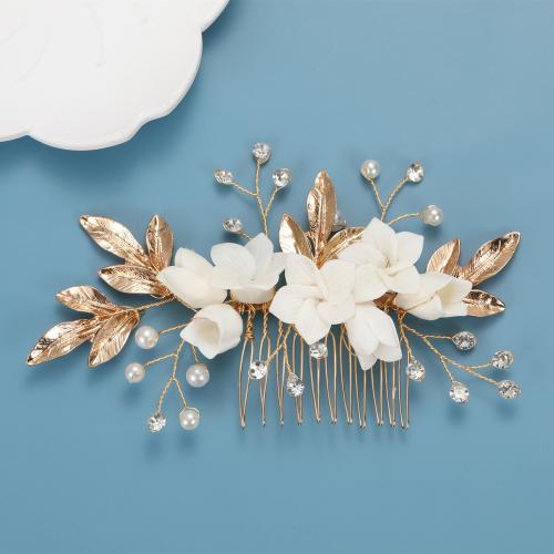 Decorative Hair Combs Zinc Alloy with Porcelain & Plastic Pearl fashion jewelry & for woman & with rhinestone Sold By PC