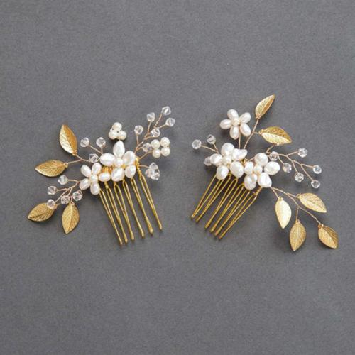 Decorative Hair Combs Zinc Alloy with Crystal & Plastic Pearl 2 pieces & fashion jewelry & for woman Sold By Set