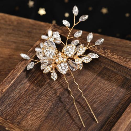 Hair Stick Zinc Alloy fashion jewelry & for woman & with rhinestone golden Sold By PC