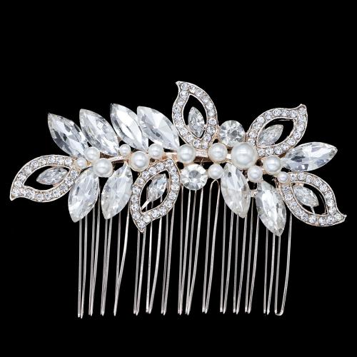 Decorative Hair Combs Rhinestone with brass wire & Crystal & Plastic Pearl fashion jewelry & for woman Sold By PC