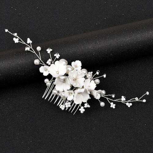 Decorative Hair Combs Plastic Pearl with brass wire & Porcelain fashion jewelry & for woman Sold By PC