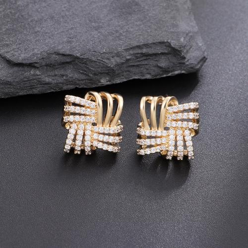 Brass Stud Earring gold color plated fashion jewelry & for woman & with rhinestone golden Sold By Pair