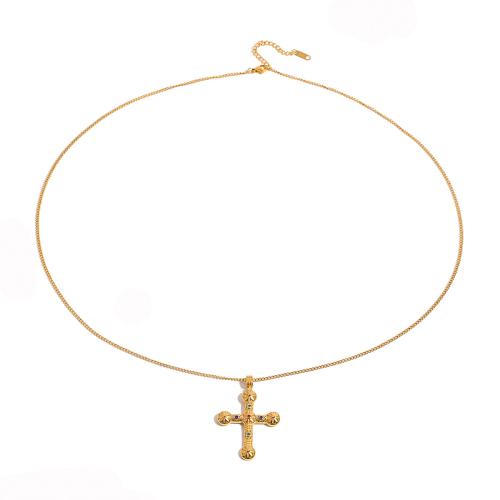 Aço inoxidável camisola cadeia colar, Aço inoxidável 304, with 5cm extender chain, Cruz, joias de moda & para mulher, dourado, 32mm, comprimento Aprox 70 cm, vendido por PC