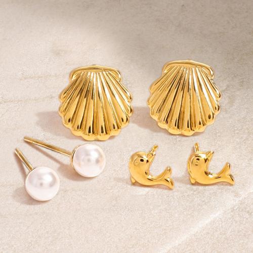 Stainless Steel Stud Earrings 304 Stainless Steel three pieces & fashion jewelry & for woman gold Sold By Set