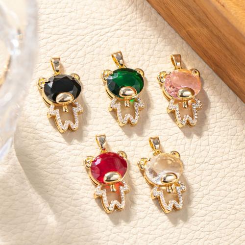 Crystal Pendants with Brass Bear gold color plated DIY & micro pave cubic zirconia Sold By PC