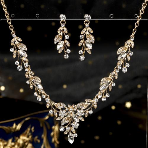 Zinc Alloy Jewelry Sets Stud Earring & necklace plated & for woman & with rhinestone nickel lead & cadmium free Sold By Set