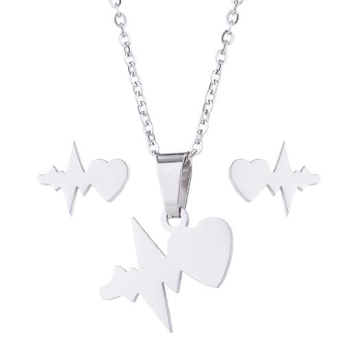 Fashion Stainless Steel Jewelry Sets Stud Earring & necklace 304 Stainless Steel Heart plated 2 pieces & for woman Sold By Set