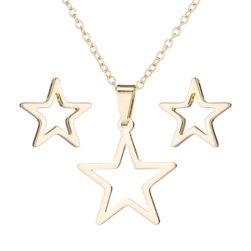 Fashion Stainless Steel Jewelry Sets Stud Earring & necklace 304 Stainless Steel Star plated 2 pieces & for woman Sold By Set