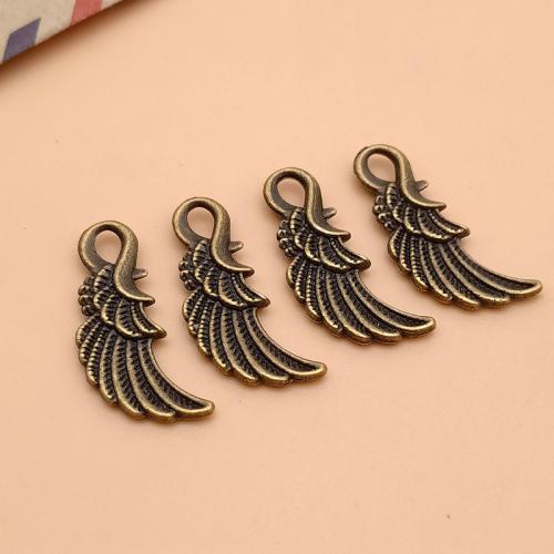 Wing alakú cink ötvözet Medálok, Wing Forma, antik bronz színű bevonattal, DIY, 25x10x3mm, 100PC-k/Bag, Által értékesített Bag