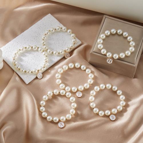 Zinc Alloy Bracelet with Plastic Pearl handmade Unisex & enamel white Length 7.09 Inch Sold By PC