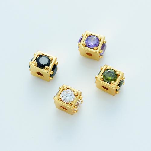 Cubic Zirconia grânulos de latão Micro Pave, cobre, Quadrado, 18K banhado a ouro, DIY & micro pavimento em zircônia cúbica, Mais cores pare escolha, 8x8x6mm, Buraco:Aprox 3.5mm, 2PCs/Bag, vendido por Bag