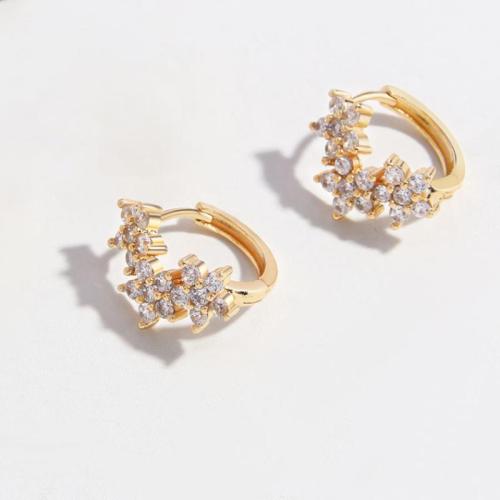 Cubic Zirconia Micro Pave Brass Earring gold color plated fashion jewelry & micro pave cubic zirconia & for woman white Sold By Pair