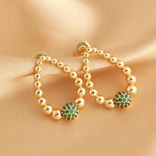 Cubic Zirconia Micro Pave Brass Earring Teardrop gold color plated micro pave cubic zirconia & for woman & hollow Sold By Pair