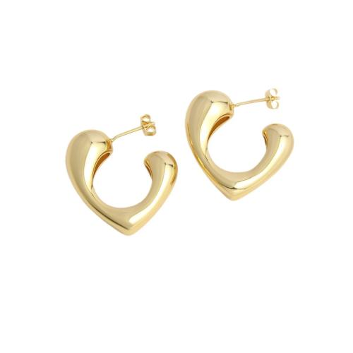 Brass Stud Earring Heart gold color plated fashion jewelry & for woman Sold By Pair