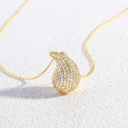 Cubic Zircon Micro Pave Brass Necklace Teardrop gold color plated fashion jewelry & micro pave cubic zirconia & for woman Length 17.71 Inch Sold By PC