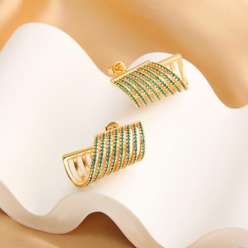 Cubic Zirconia Micro Pave Brass Earring gold color plated micro pave cubic zirconia & for woman & hollow Sold By Pair