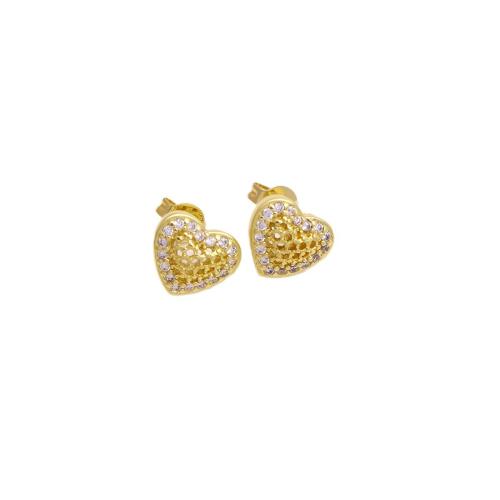 Cubic Zirconia Micro Pave Brass Earring Heart gold color plated micro pave cubic zirconia & for woman & hollow Sold By Pair