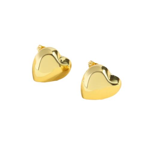 Brass Stud Earring Heart gold color plated fashion jewelry & for woman Sold By Pair