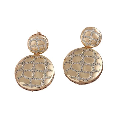 Cubic Zirconia Micro Pave Brass Earring Round gold color plated fashion jewelry & micro pave cubic zirconia & for woman Sold By Pair