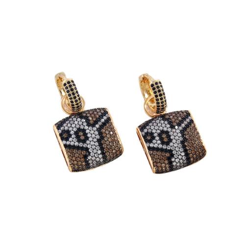 Cubic Zirconia Micro Pave Brass Earring gold color plated fashion jewelry & micro pave cubic zirconia & for woman Sold By Pair