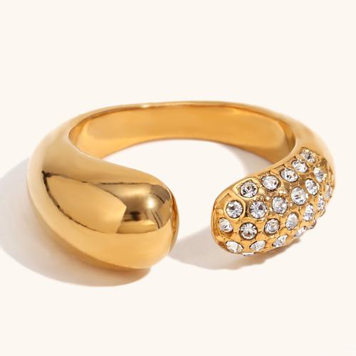 Rhinestone Stainless Steel Finger Ring 304 Stainless Steel plated fashion jewelry & for woman & with rhinestone Sold By PC