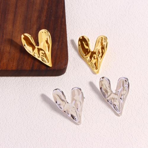 Brass Stud Earring Heart plated fashion jewelry & for woman Sold By Pair