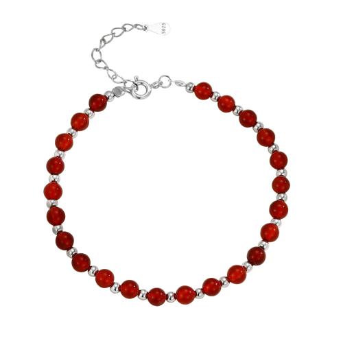 Sterling Silver Βραχιόλια, 925 Sterling Silver, με Red Agate, με 3CM επεκτατικού αλυσίδας, για τη γυναίκα, ασήμι, Μήκος Περίπου 16 cm, Sold Με PC