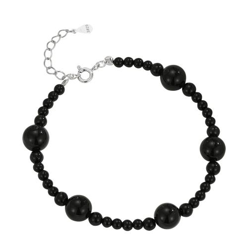 Pulseiras de prata, 925 prata esterlina, with 3CM extender chain, para mulher, preto, comprimento Aprox 16 cm, vendido por PC