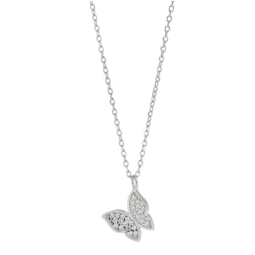 Cubic Zircon Micro Pave 925 Sterling Silver Necklace with 5CM extender chain Butterfly micro pave cubic zirconia & for woman silver color Length Approx 40 cm Sold By PC