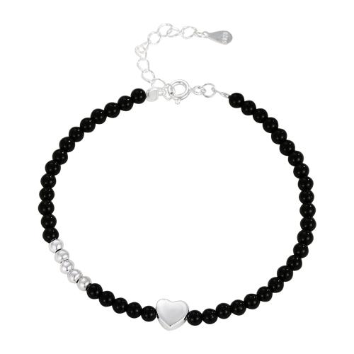 925 Sterling Silver Bangle Bracelet with Black Agate with 3CM extender chain for woman black Length Approx 16 cm Sold By PC