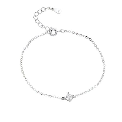 Sterling Silber Armbänder, 925 Sterling Silber, mit Verlängerungskettchen von 3CM, Micro pave Zirkonia & für Frau, Silberfarbe, Länge ca. 16 cm, verkauft von PC