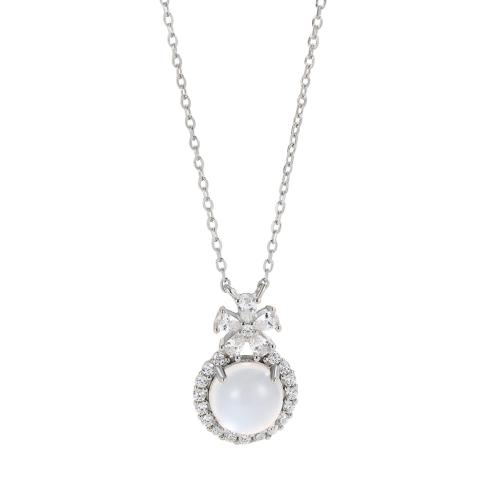 Cubic Zircon Micro Pave 925 Sterling Silver Necklace with Shell Pearl & White Chalcedony & micro pave cubic zirconia & for woman silver color Sold By PC