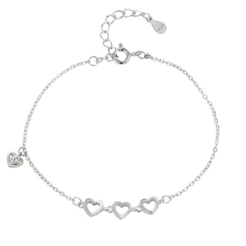 Sidabro apyrankės, 925 Sterling Silver, su 3CM Extender grandinės, Širdis, mikro nutiesti kubinių Zirconia & moters, sidabras, Ilgis Apytiksliai 16 cm, Pardavė PC