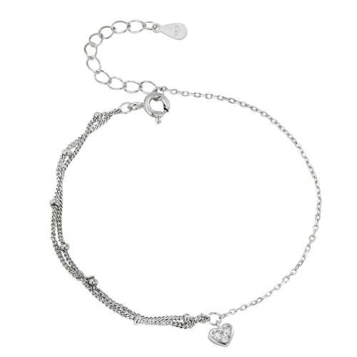 Sterling Sølv Armbånd, 925 Sterling Sølv, med 3CM extender kæde, Heart, Micro Pave cubic zirconia & for kvinde, sølv, Længde Ca. 16 cm, Solgt af PC