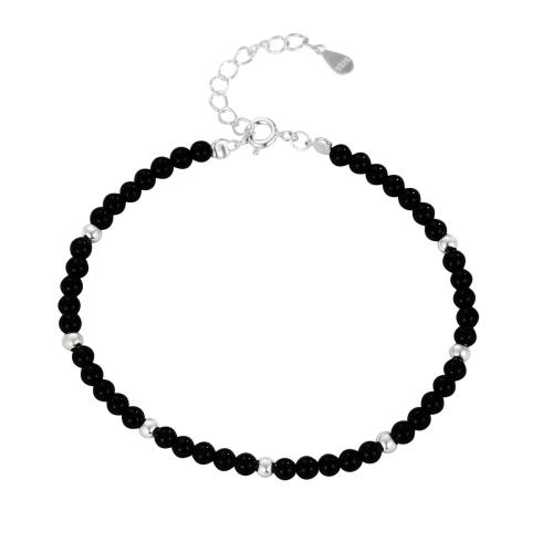 925 Sterling Silver Bangle Bracelet with Black Agate with 3CM extender chain for woman silver color Length Approx 16 cm Sold By PC