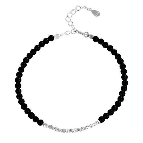 925 Sterling Silver Bangle Bracelet with Black Agate with 3CM extender chain for woman black Length Approx 16 cm Sold By PC